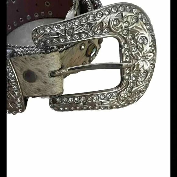 Wb Atlas Cowhide Leather Rhinestone Studded Women’s Belt Size Large - Picture 3 of 9